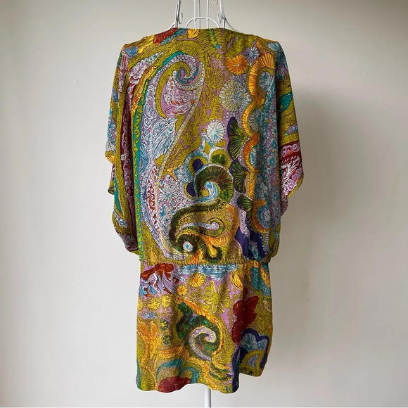 Bianca Coletti silk dropped elastic waist dolman sleeve mini beach dress S - Picture 8 of 8
